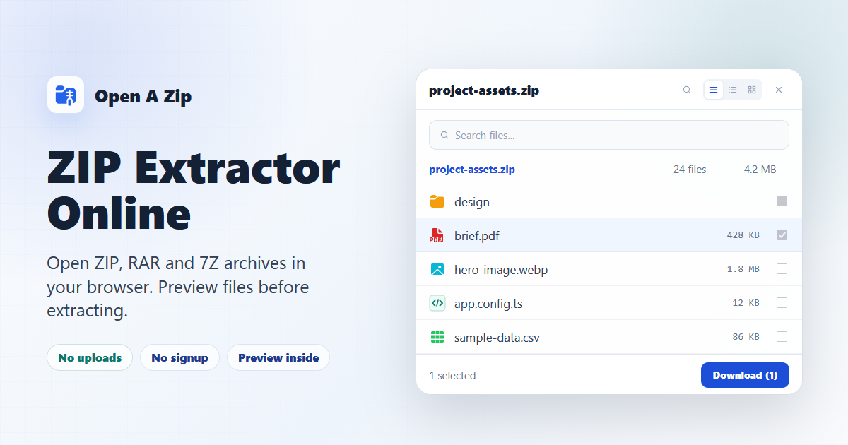 Open A Zip - Unzip ZIP, RAR & 7Z Files Online